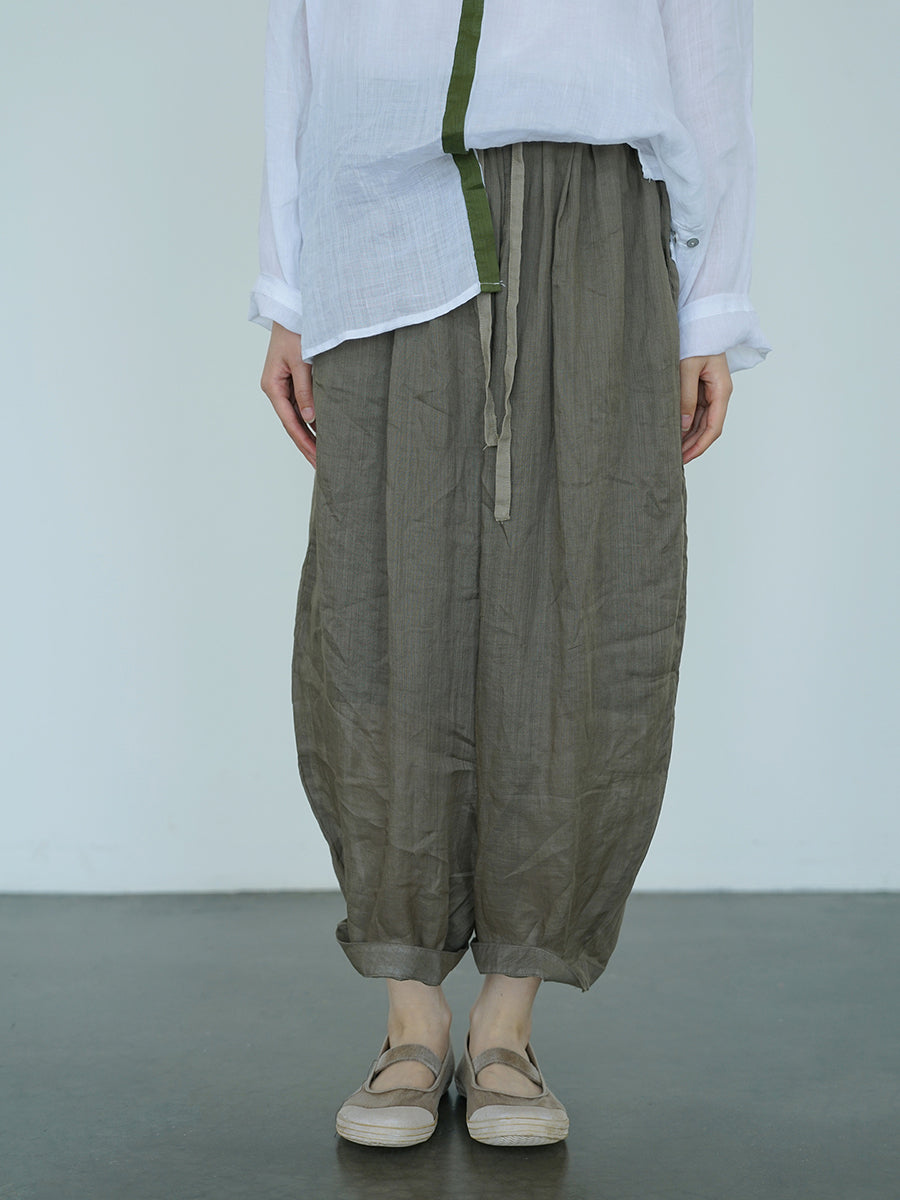 Women Summer Casual Solid Thin Ramie Harem Pants II1012 MH