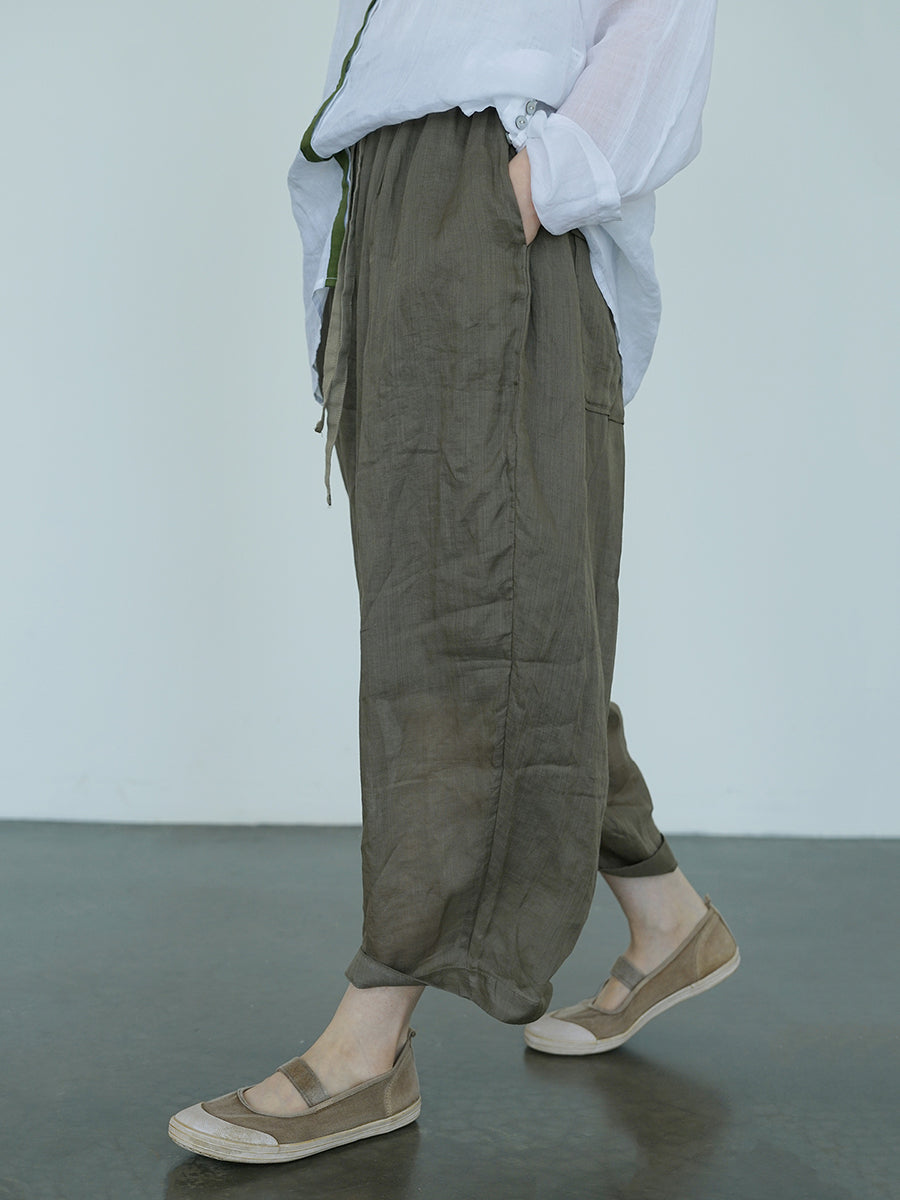 Women Summer Casual Solid Thin Ramie Harem Pants II1012 MH