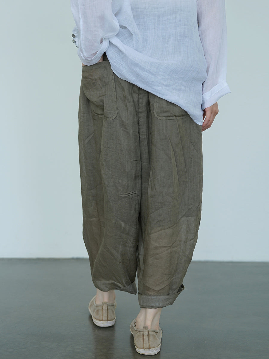 Women Summer Casual Solid Thin Ramie Harem Pants II1012 MH