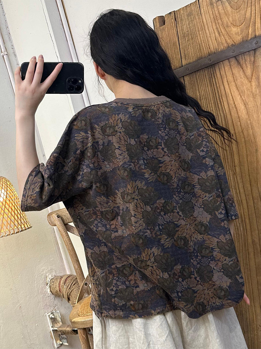 Women Summer Casual Flower Loose Cotton Shirt PP1043 LSFZ