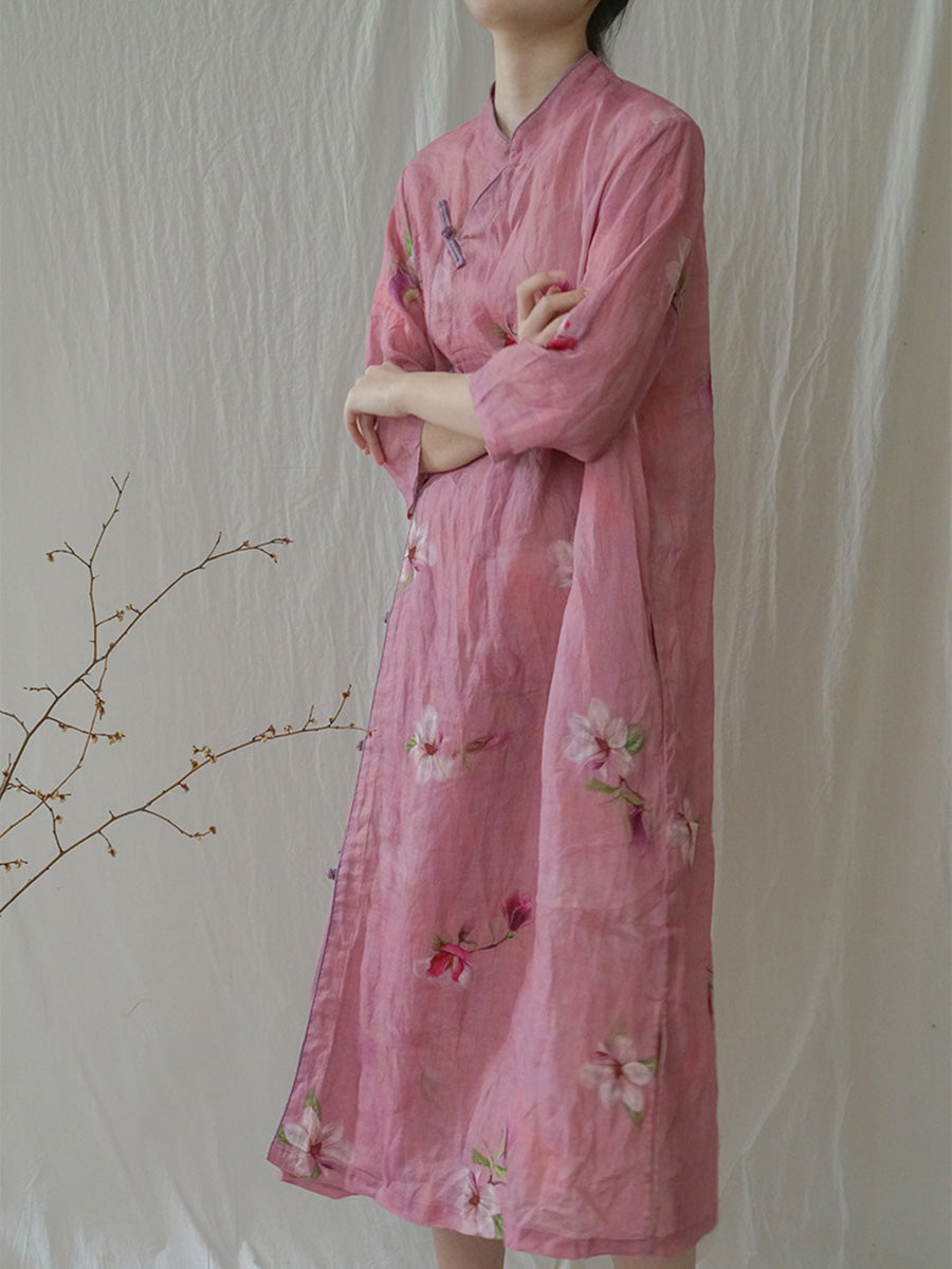 Women Summer Artsy Flower Ramie Robe Dress HH035 MH