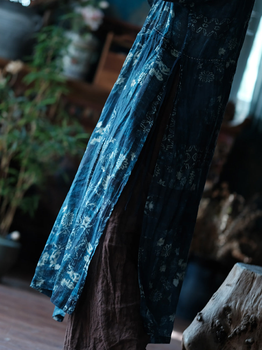 Women Spring Vintage Flower Loose Ramie Dress LL009 BUYKUD