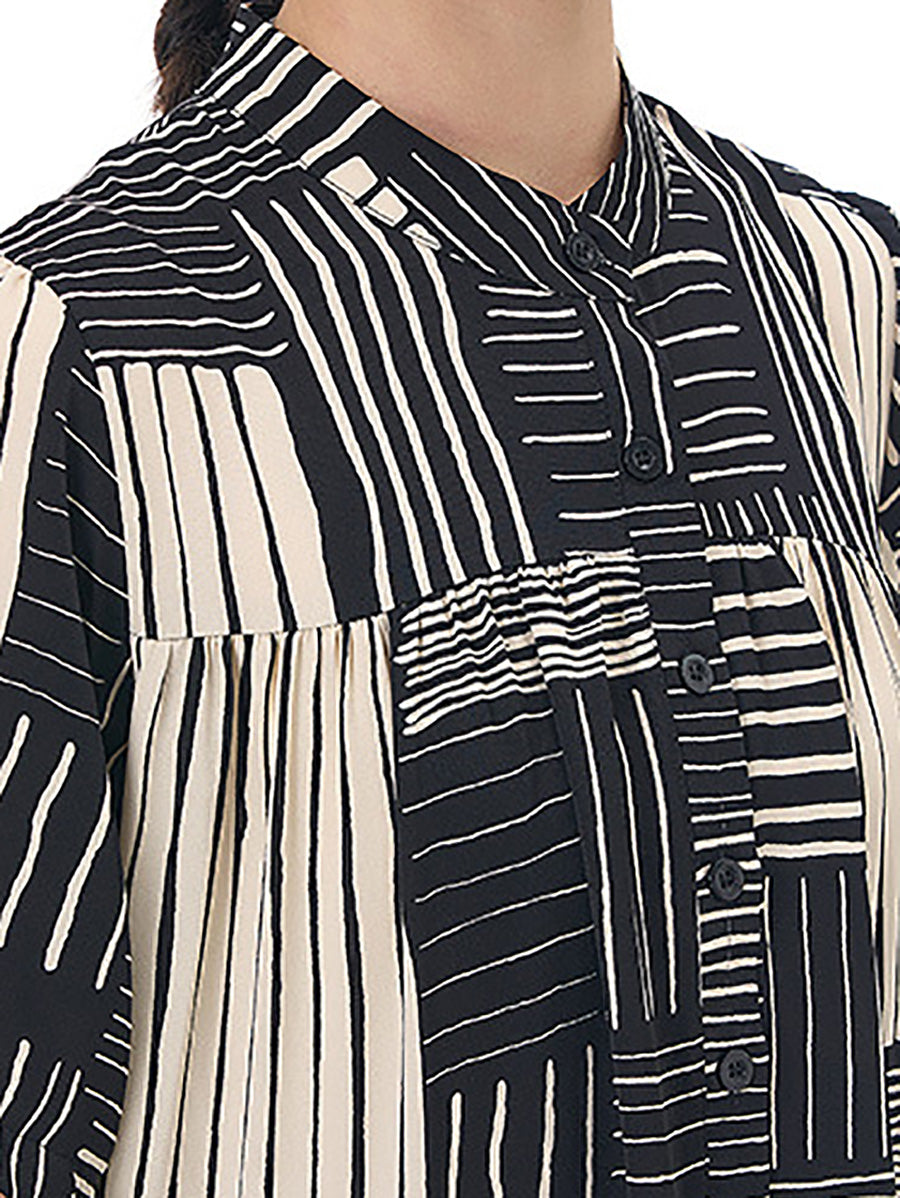 Women Summer Artsy O-Neck Stripe Loose Tiered Dress CC020 AYFZ