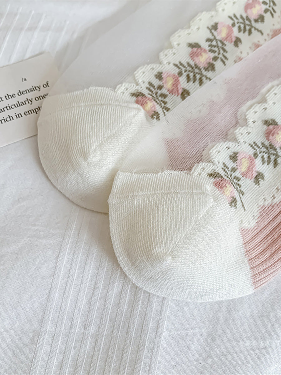 3 Pairs Women Artsy Thin Flower Lace Socks FD034 TKWY