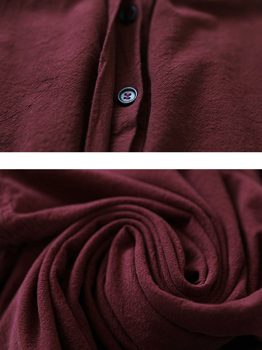 Women Artsy Autumn Solid Turn-down Collar Cotton Dress AT1057 NLS