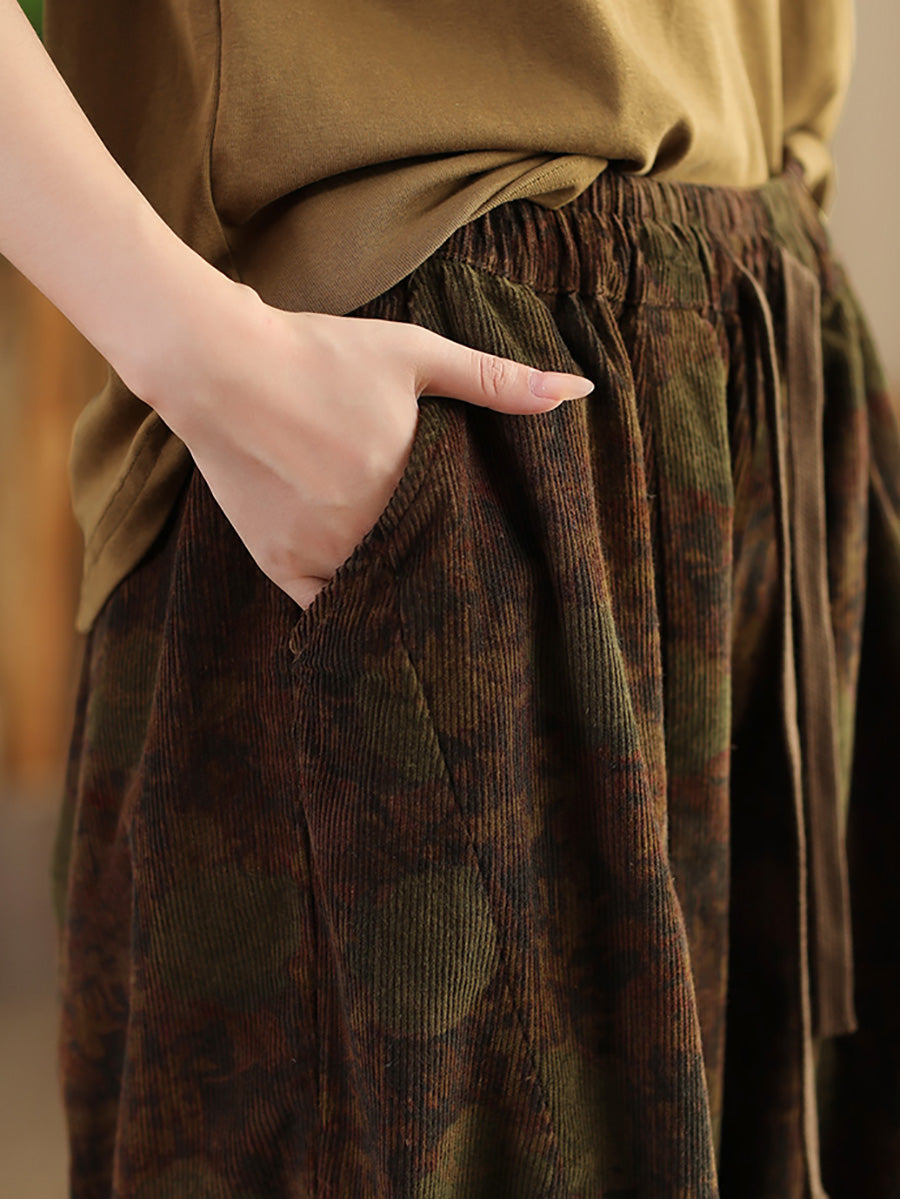 Women Autumn Vintage Flower Strap Corduroy Harem Pants AI1036 ZMMM