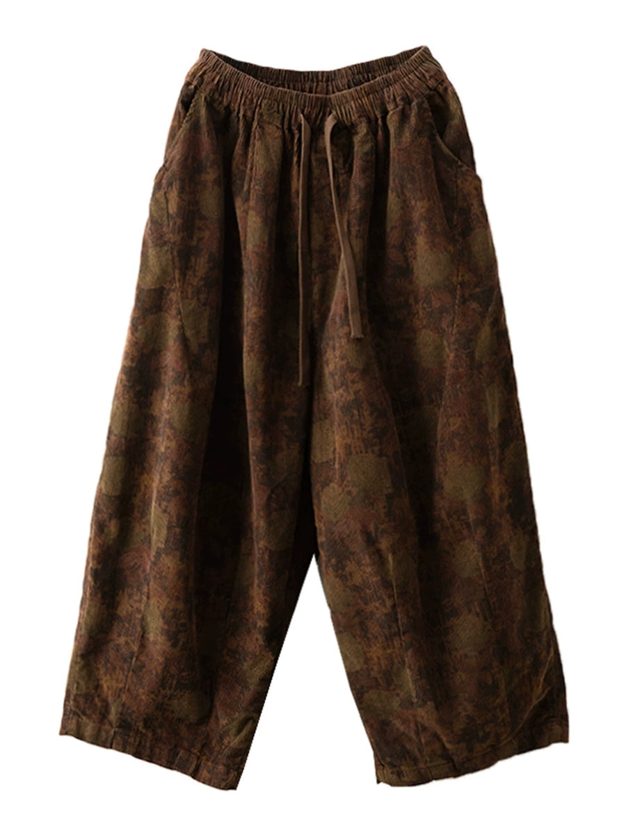 Women Autumn Vintage Flower Strap Corduroy Harem Pants AI1036 ZMMM