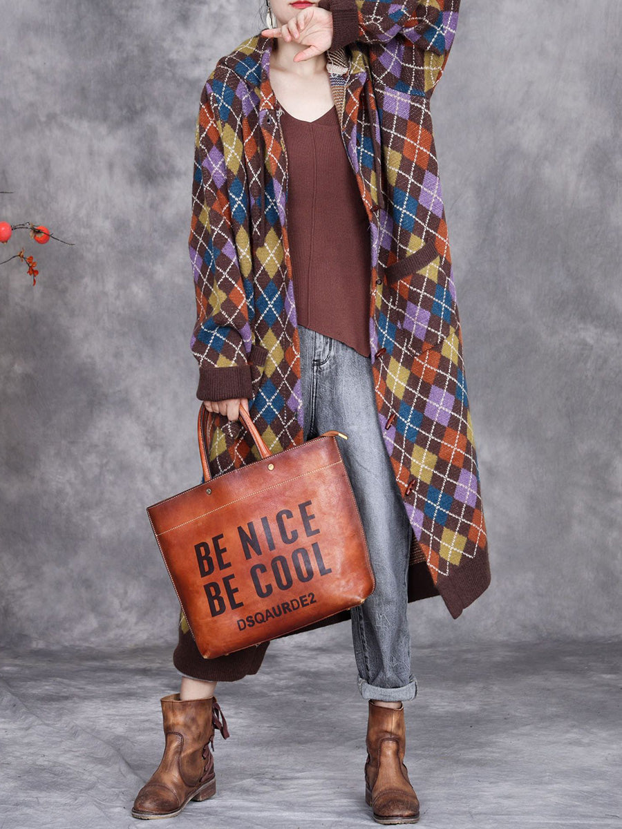 Women Winter Rhomboid Wool Knitted Hooded Coat AI1001 ZSLS