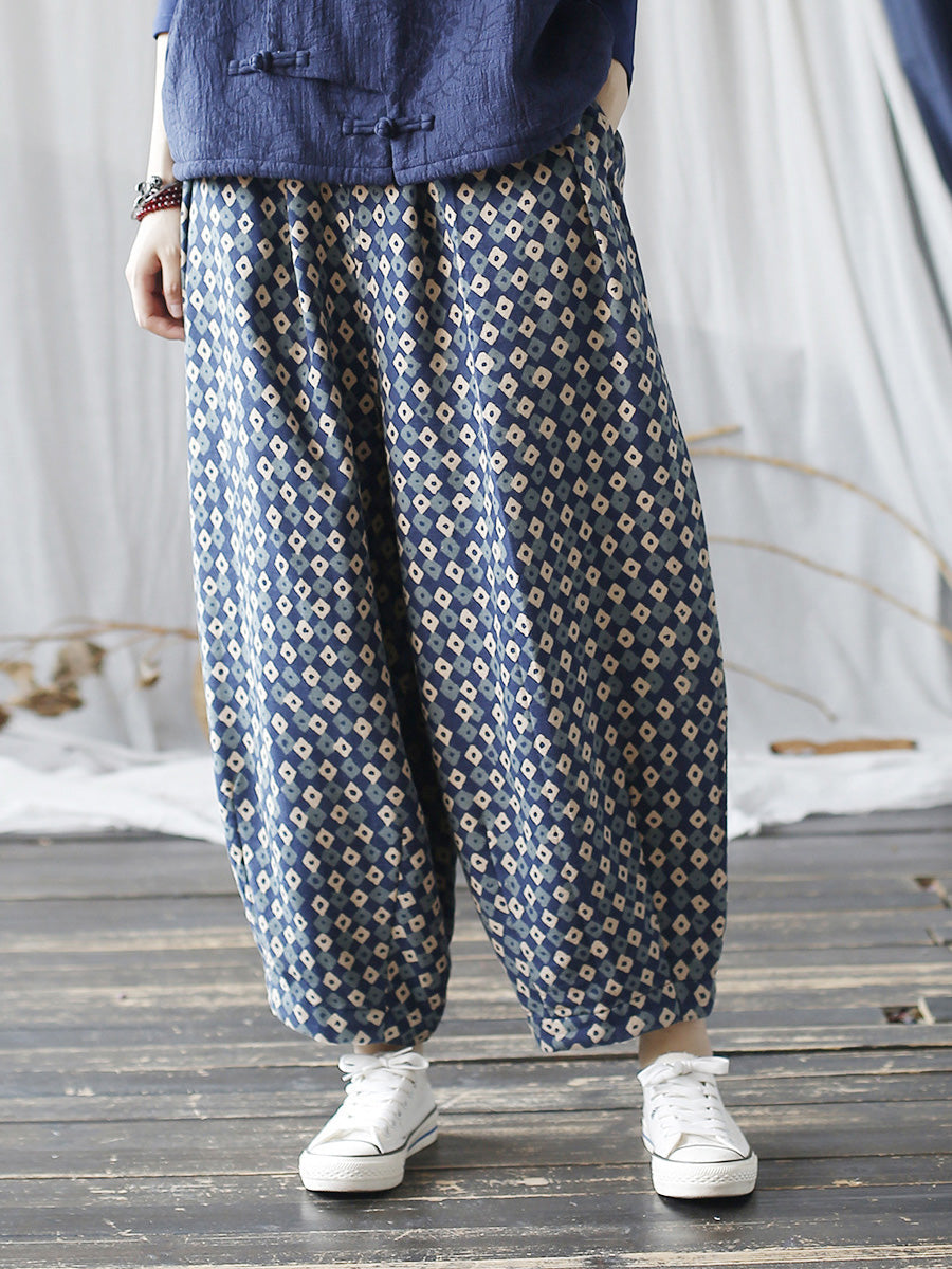 Women Autumn Artsy Lattice Cotton Harem Pants AH1035 BUYKUD