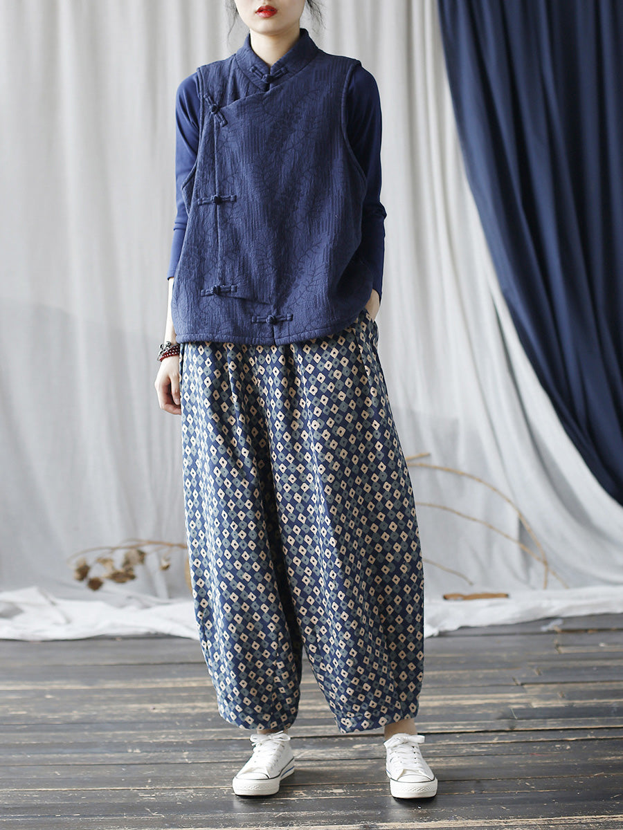 Women Autumn Artsy Lattice Cotton Harem Pants AH1035 BUYKUD