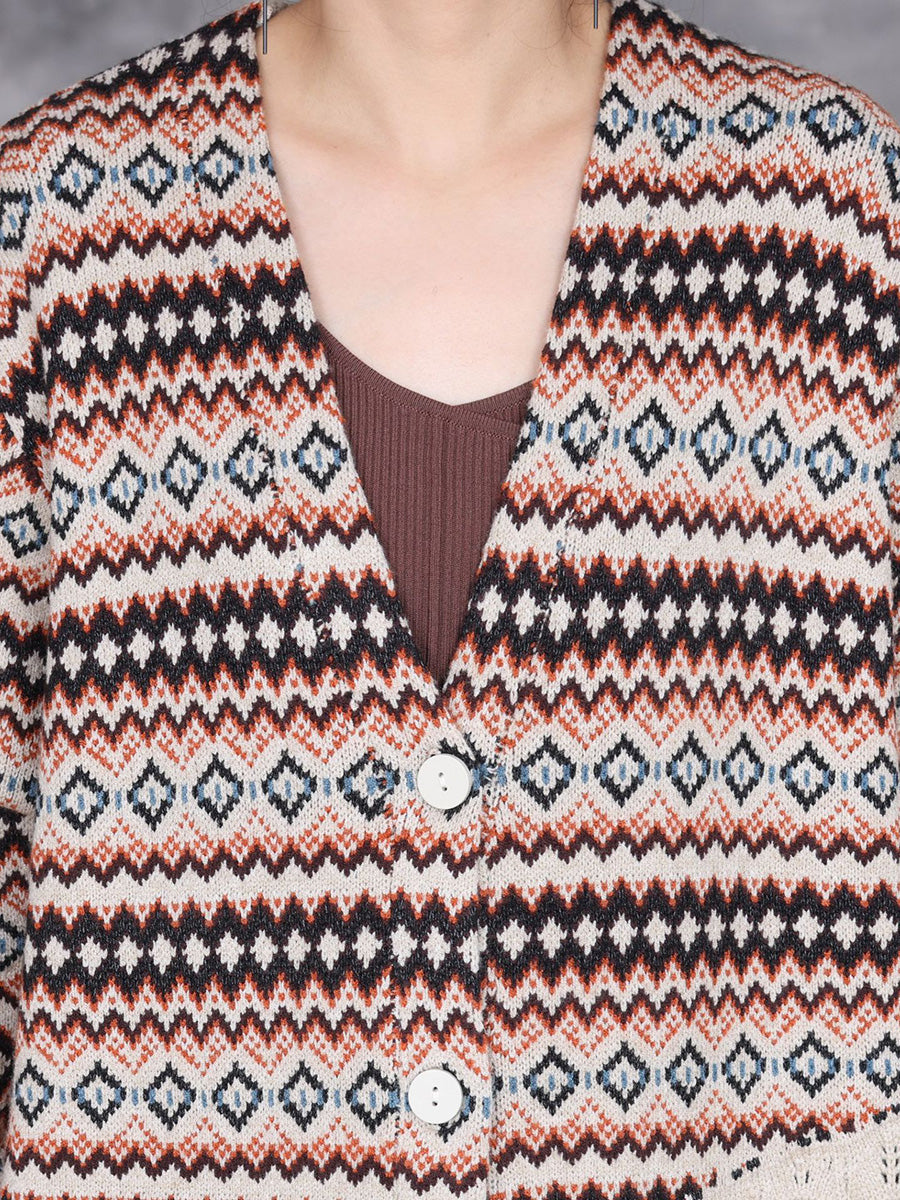 Women Autumn Stripe Colorblock Knitted Cardigan Coat AH1060 ZSLS