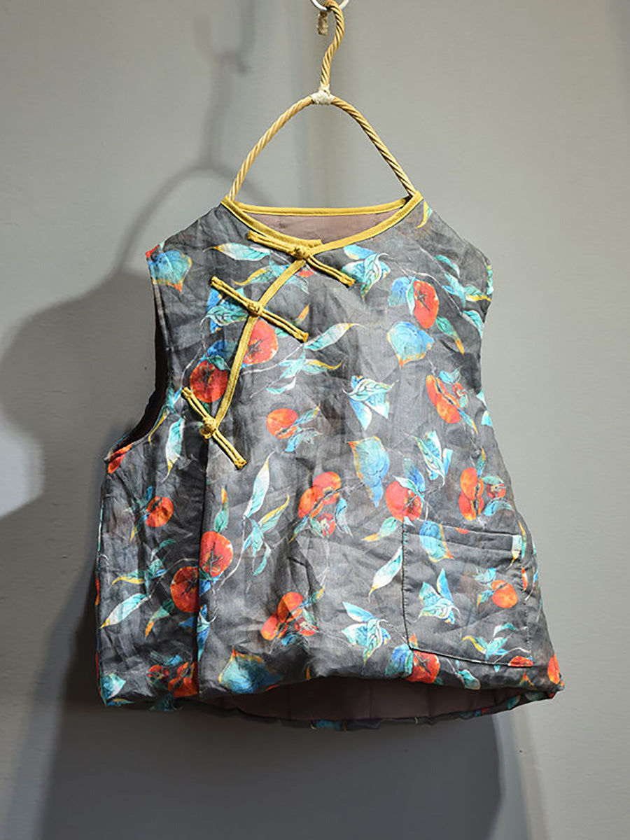 Women Retro Floral Casual Pocket Vest AH1010 QYMM