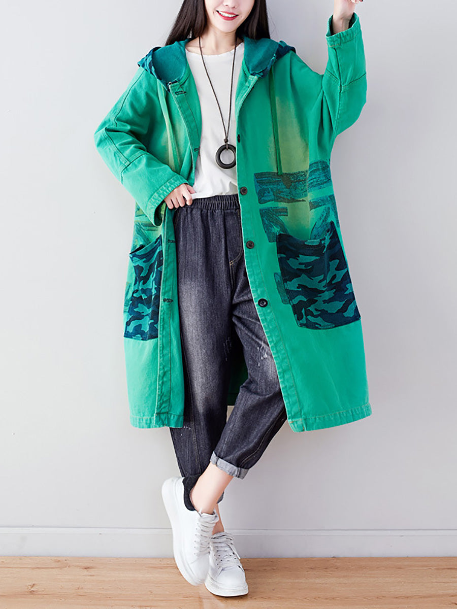 Women Autumn Artsy Colorblock Cotton Hooded Coat AH1030 YTLSFZ