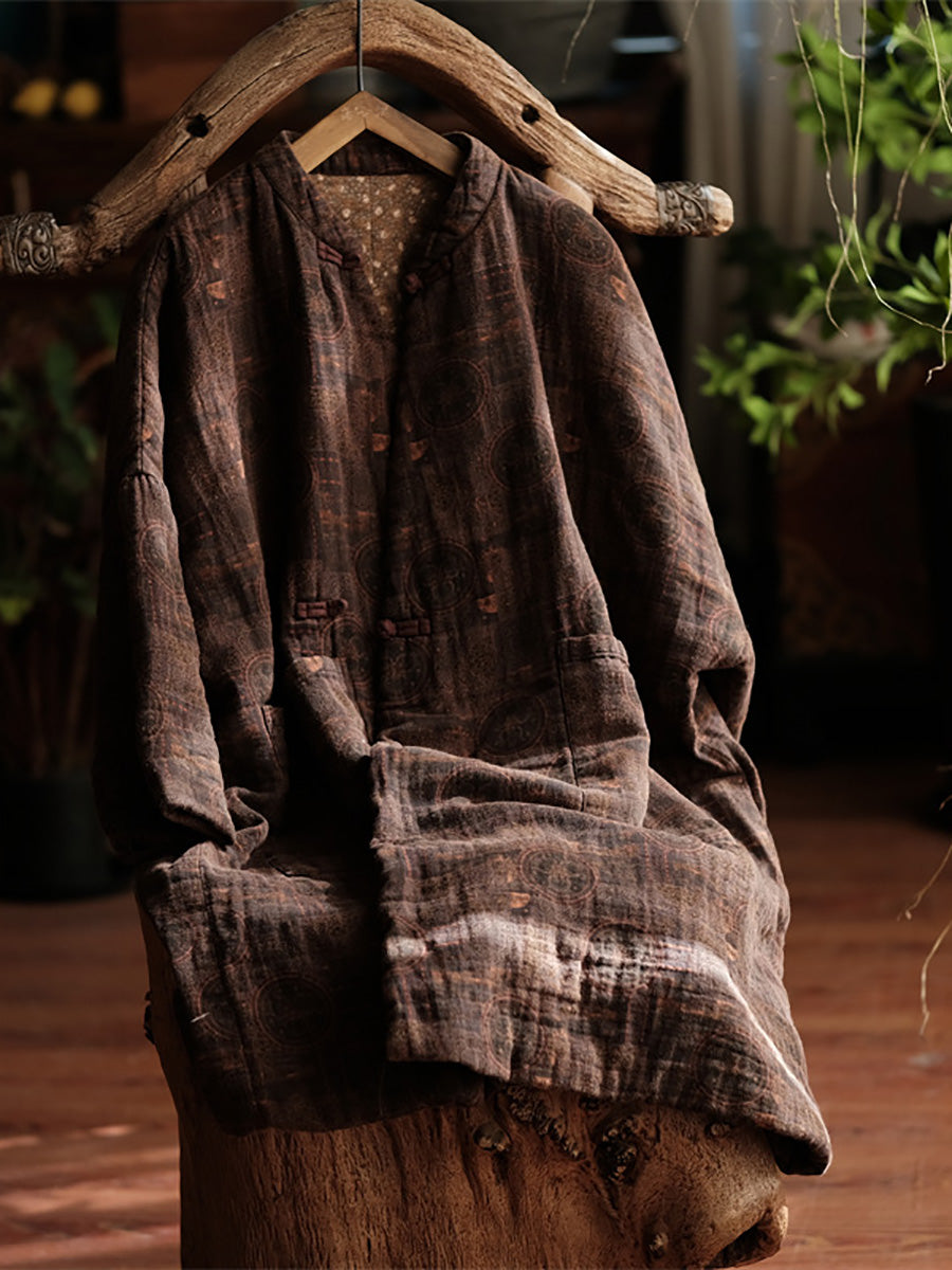 Women Autumn Retro Button Print 100%Cotton Coat AH1054 JSHY