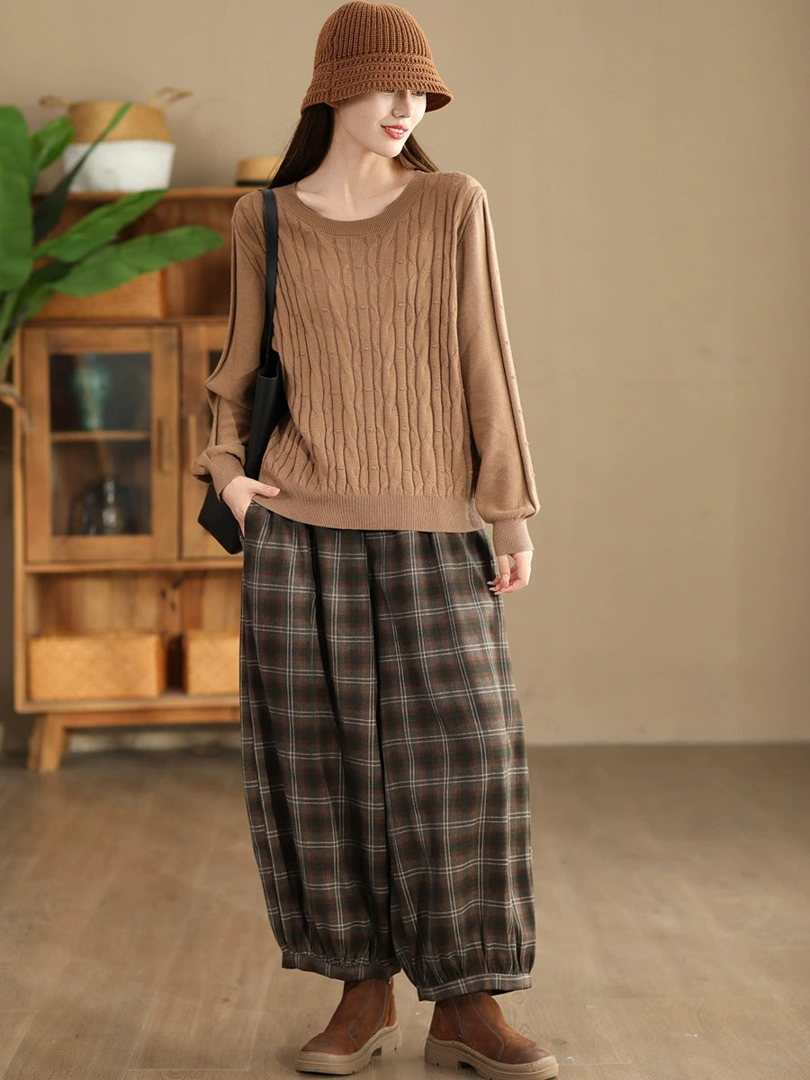 Women Autumn Casual Plaid Warm Harem Pants AH1042 LN