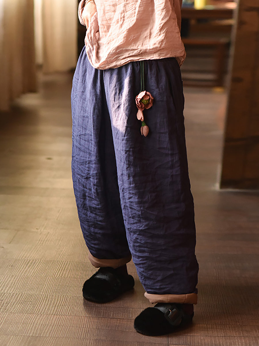 Women Autumn Retro Pure Color Padded Linen Harem Pants AK1020 Genistyle Shop