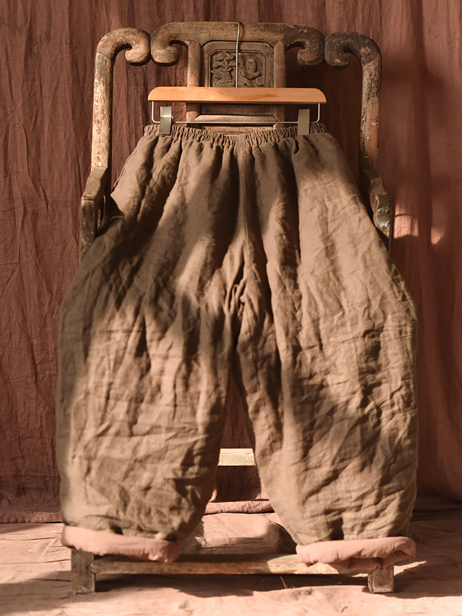 Women Autumn Retro Pure Color Padded Linen Harem Pants AK1020 Genistyle Shop