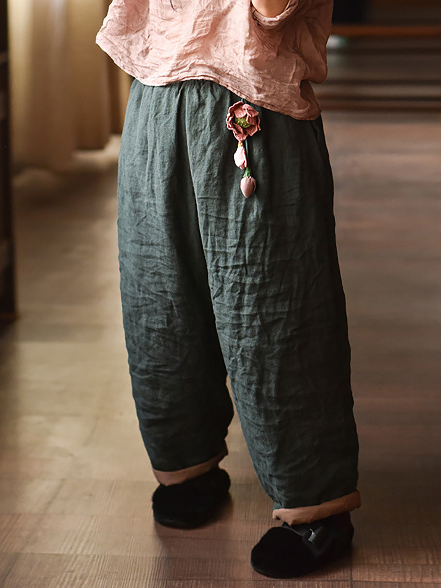 Women Autumn Retro Pure Color Padded Linen Harem Pants AK1020 Genistyle Shop