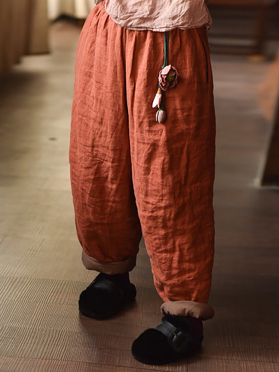 Women Autumn Retro Pure Color Padded Linen Harem Pants AK1020 Genistyle Shop