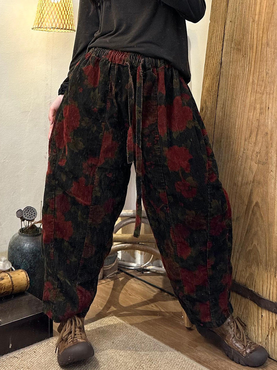 Women Autumn Retro Flower Spliced Harem Pants AX1001 Genistyle Shop