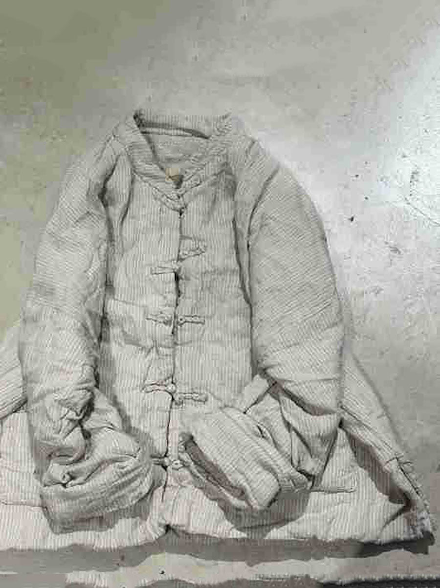 Women Ethnic Autumn Stripe Cotton Stand Collar Coat AV1062 Genistyle Shop