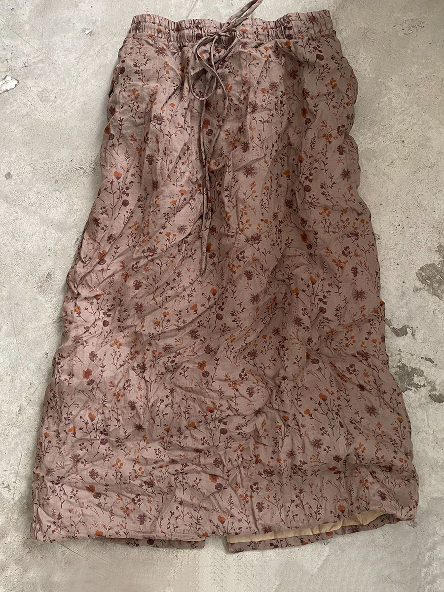 Women Autumn Vintage Floral Ramie Straight Skirt QN016 BUYKUD