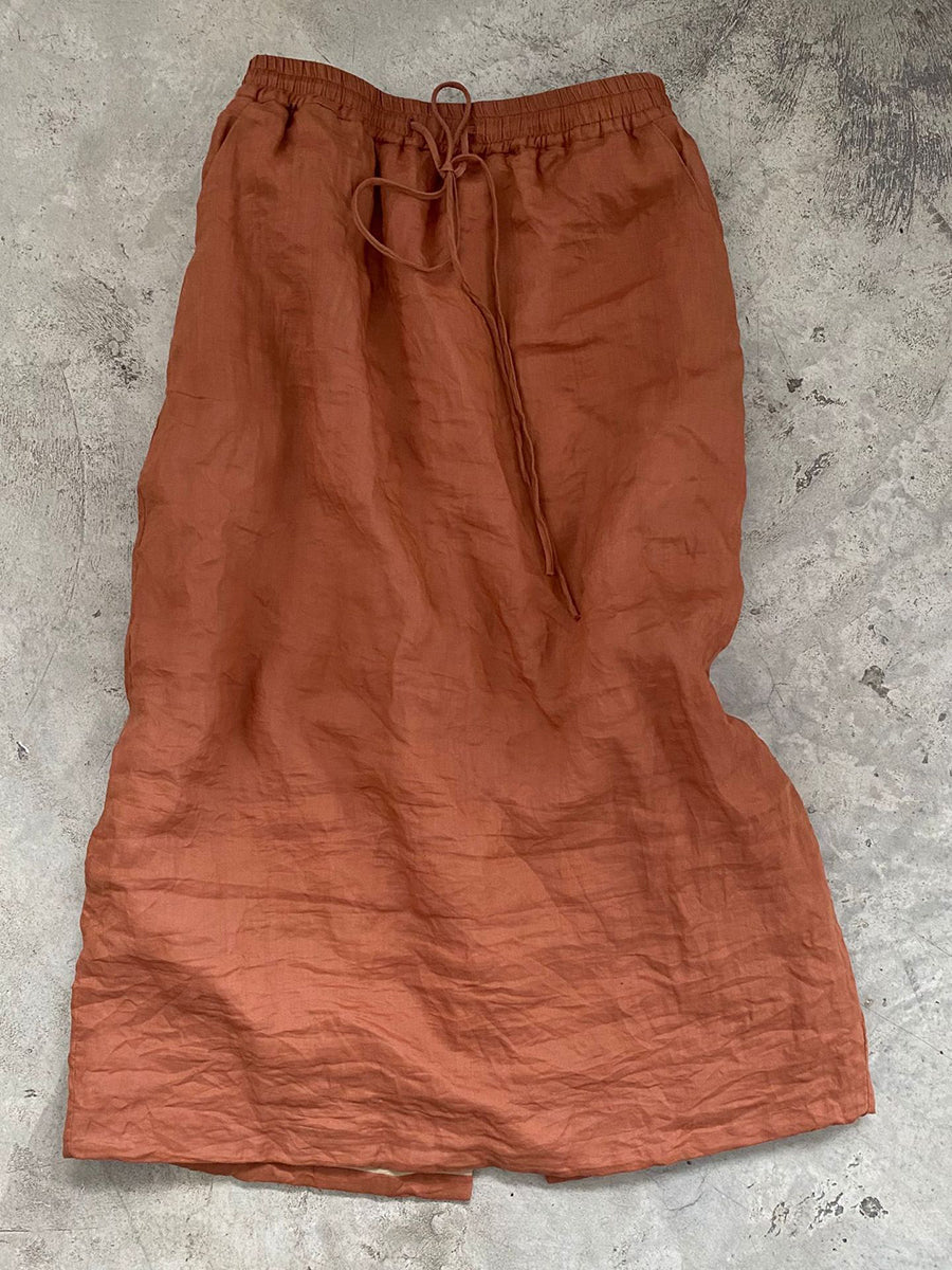 Women Autumn Vintage Floral Ramie Straight Skirt QN016 BUYKUD