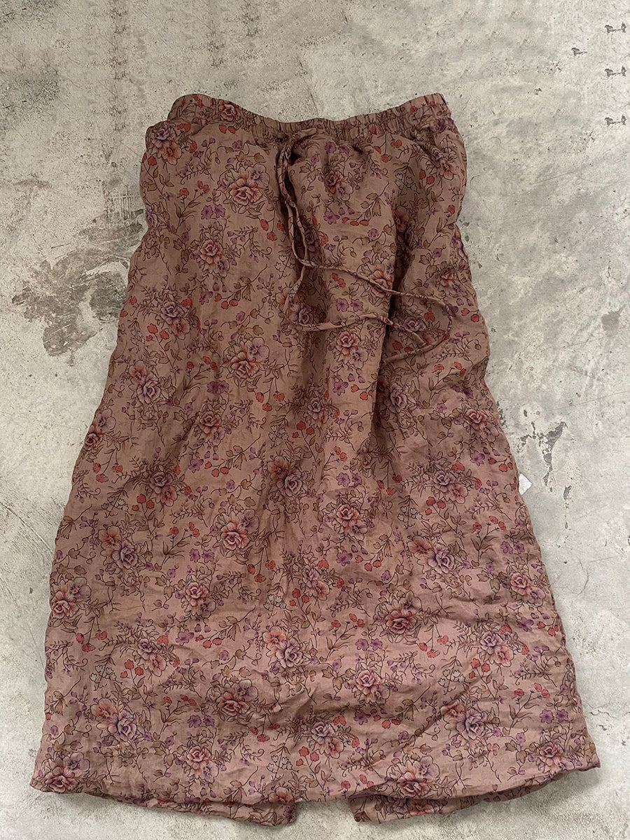 Women Autumn Vintage Floral Ramie Straight Skirt QN016 BUYKUD
