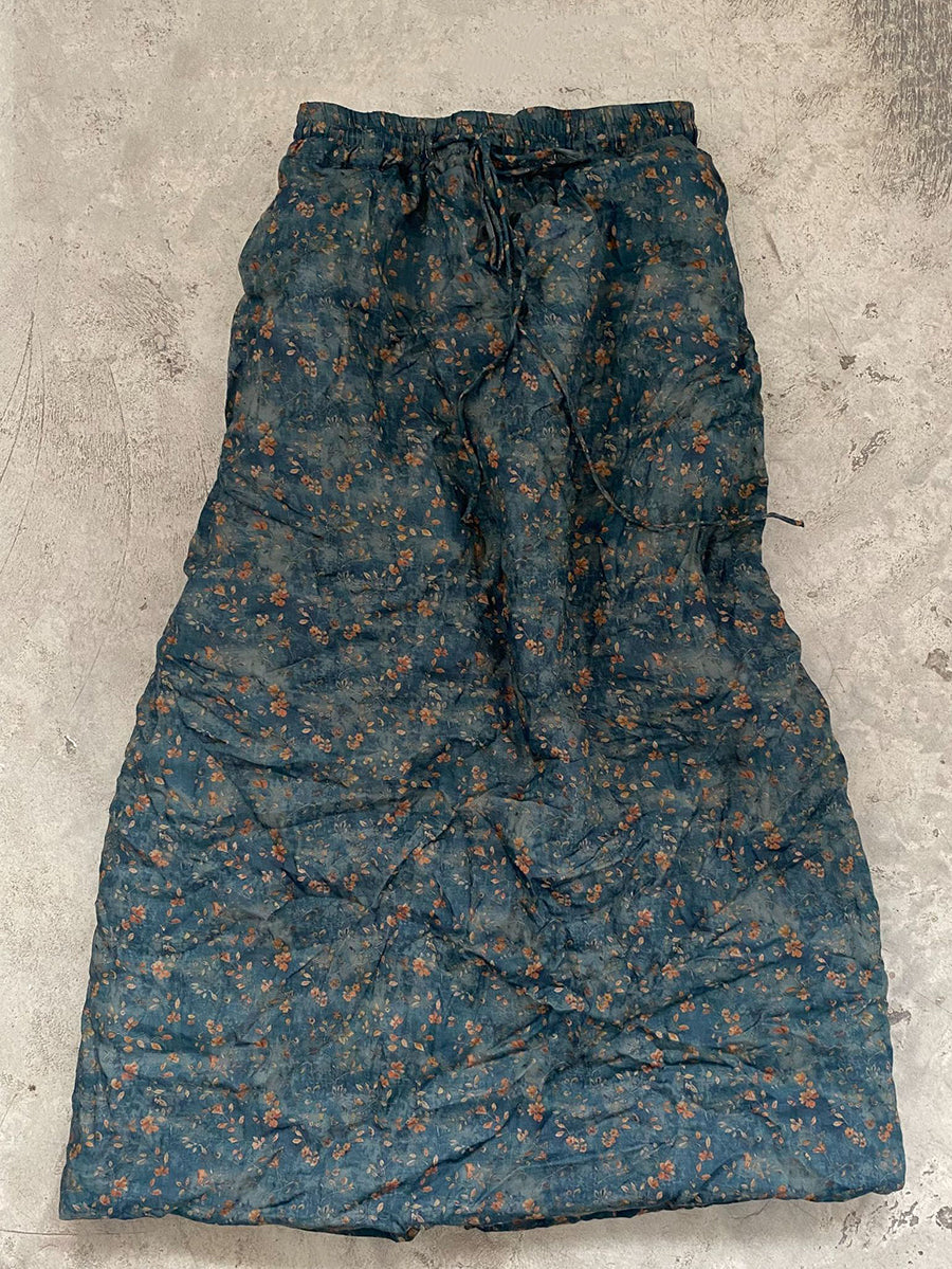 Women Autumn Vintage Floral Ramie Straight Skirt QN016 BUYKUD