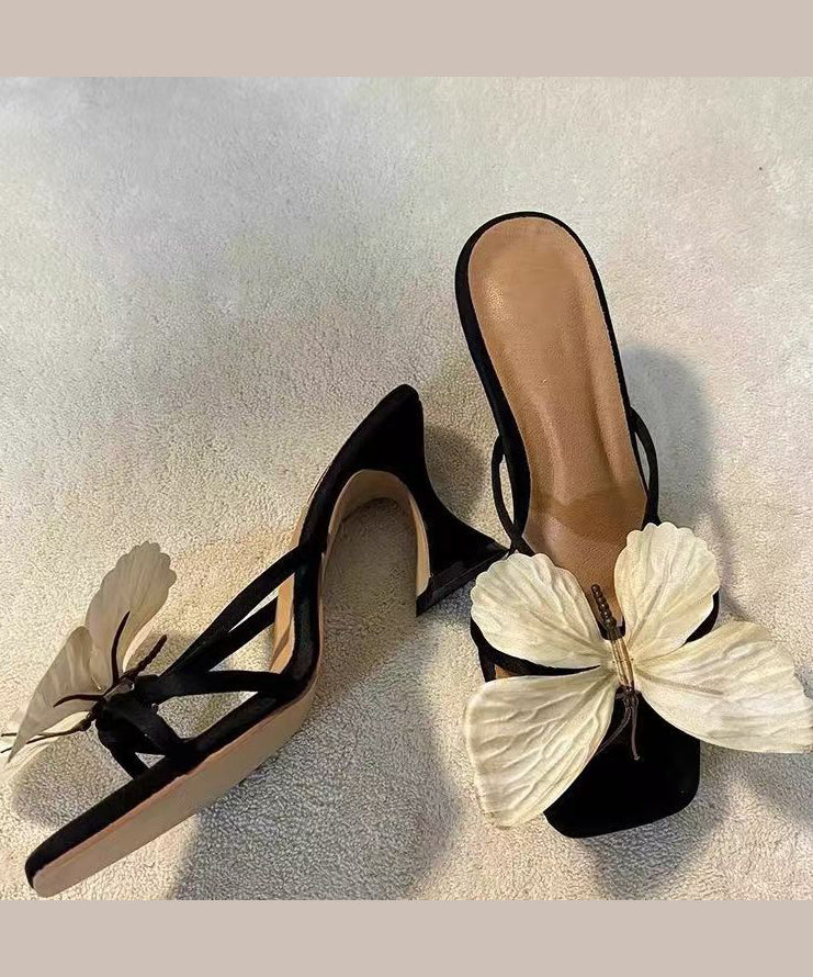 High Bow 2025 Sandals Square Slide Toe Heels Flower New FashionChic