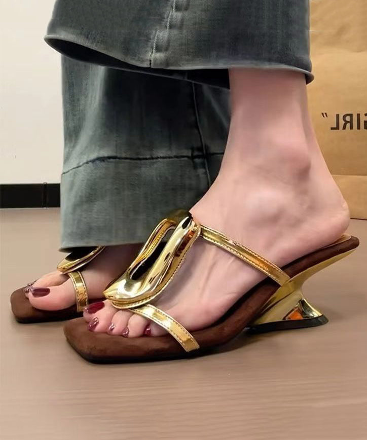Wedge Gold Slide French Heel 2025 Style Sandals New FashionChic