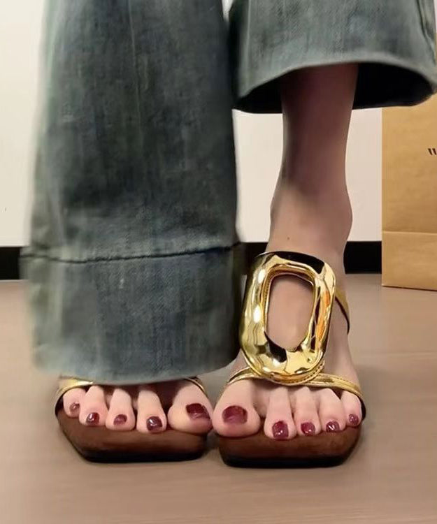 Wedge Gold Slide French Heel 2025 Style Sandals New FashionChic