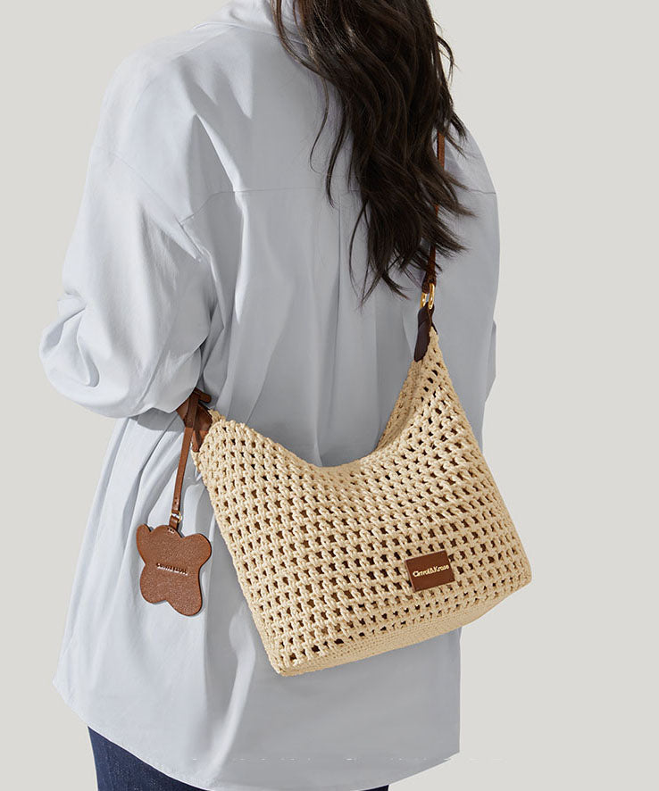 New Capacity Bag Shoulder Khaki 2025 Grass Woven Large FashionChic