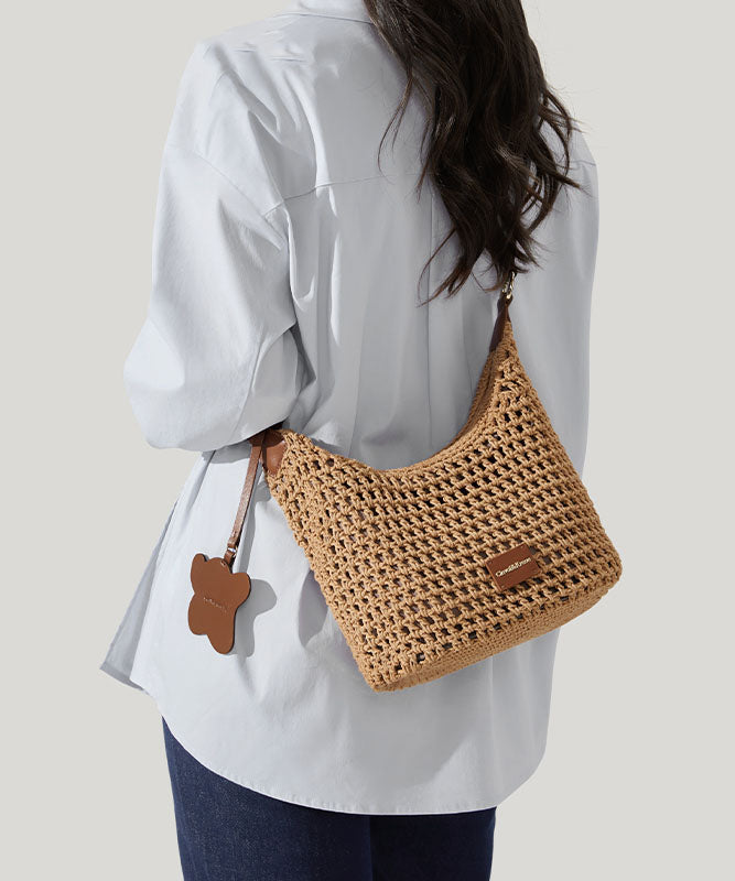 New Capacity Bag Shoulder Khaki 2025 Grass Woven Large FashionChic