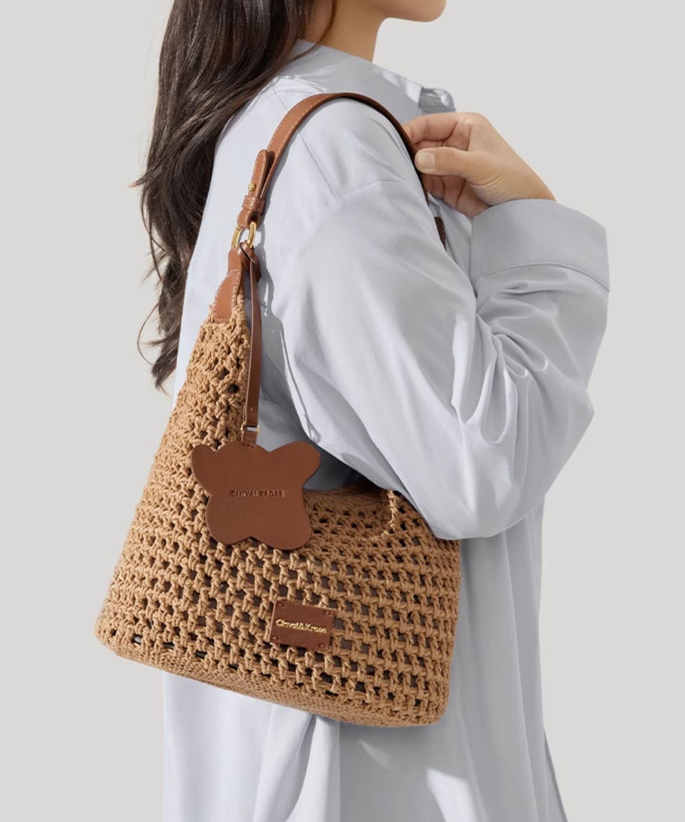 New Capacity Bag Shoulder Khaki 2025 Grass Woven Large FashionChic