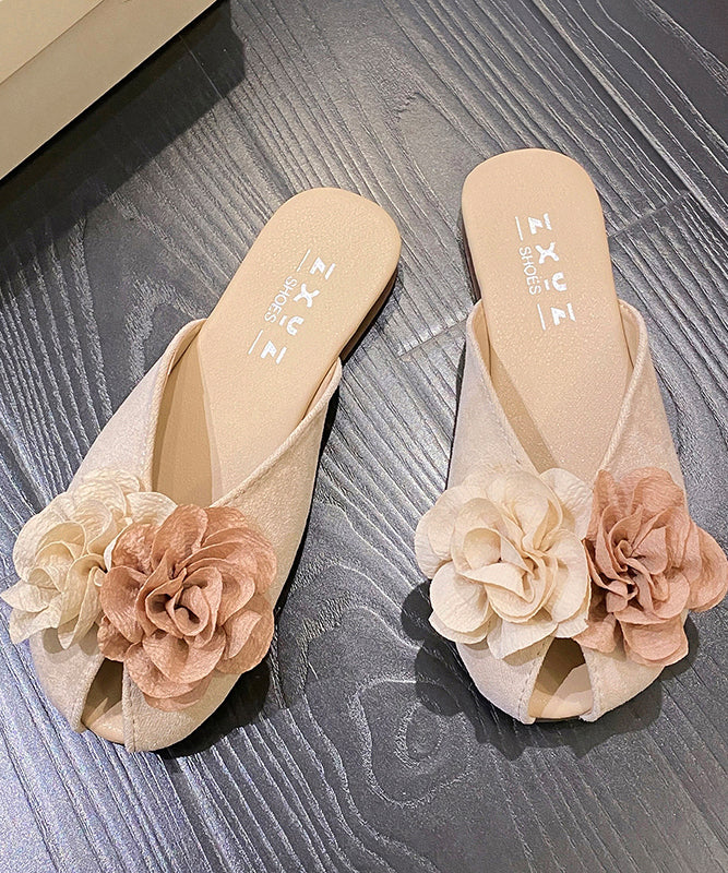 Floral Slide 2025 Khaki Suede Splicing New Sandals FashionChic