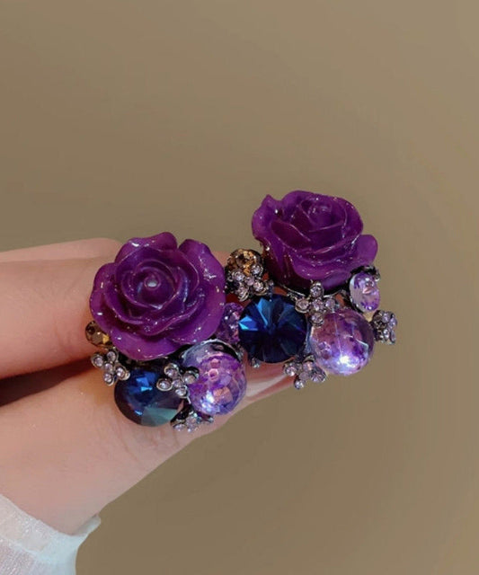 Zircon New Purple Floral 2025 Alloy Earrings Stud FashionChic