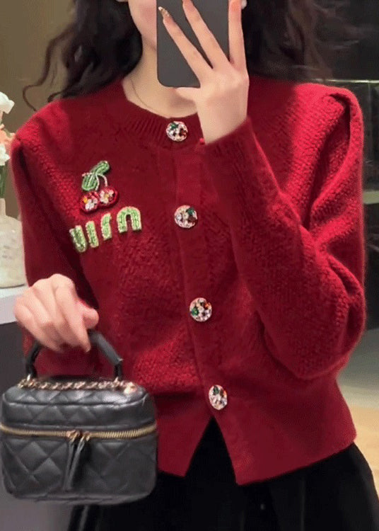 2025 New Red O Neck Button Knit Cardigan Spring YY013 ABC