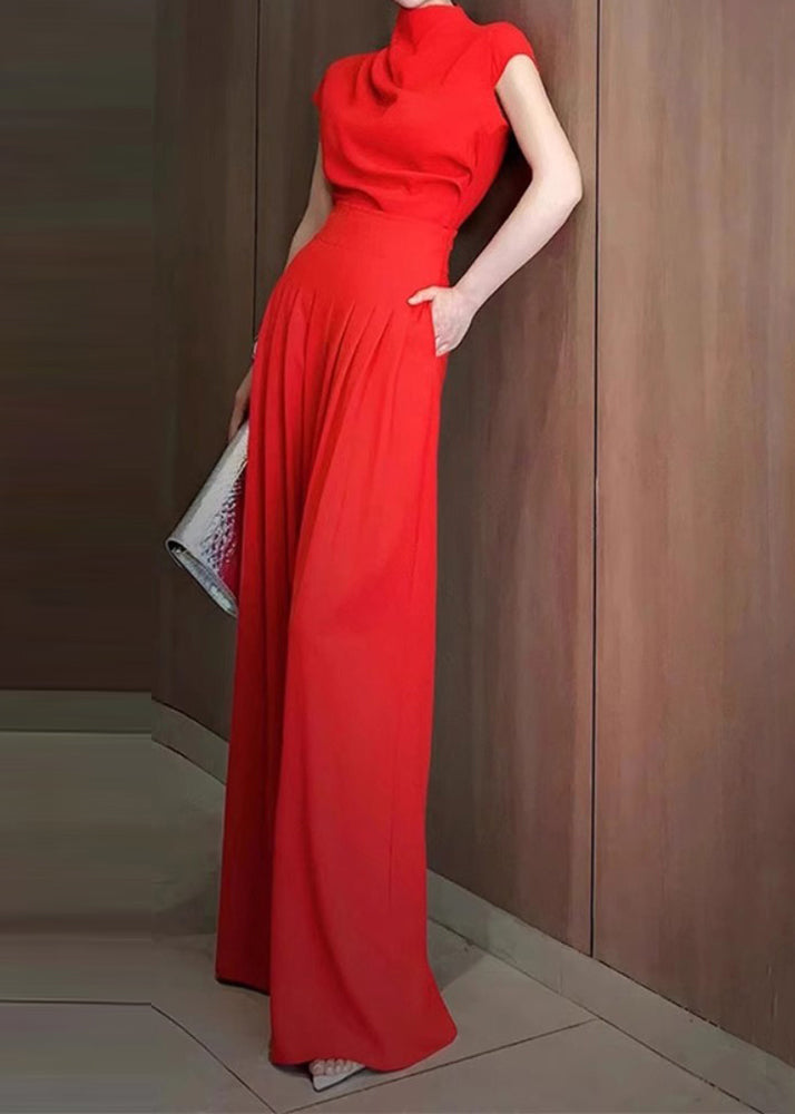 Red 2025 Two Pieces And Set Pants Wide Top New Leg Turtleneck FashionChic