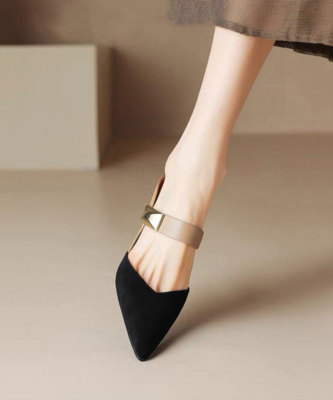 New Heels Sandals Apricot Summer Wedge Pointed Slide Rivet 2025 FashionChic