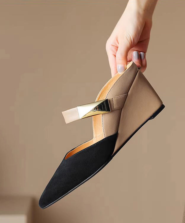 New Heels Sandals Apricot Summer Wedge Pointed Slide Rivet 2025 FashionChic