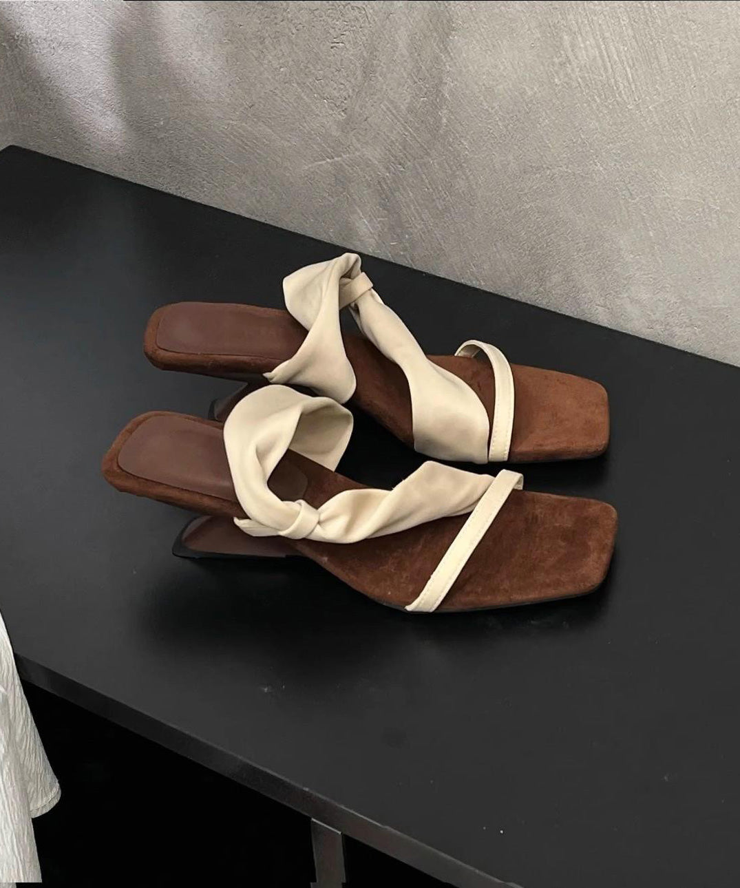 Toe Apricot Sandals Slide 2025 Splicing Pink Peep Leather Faux FashionChic