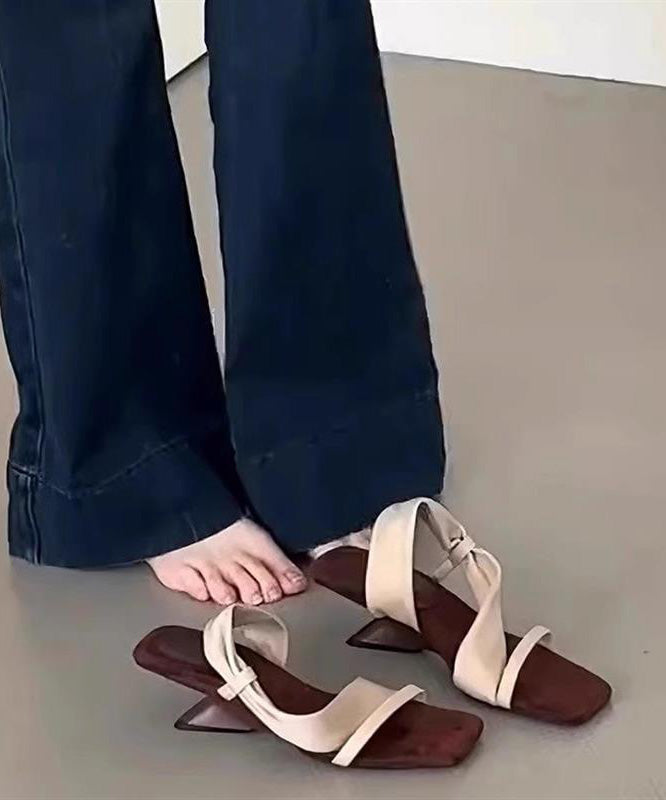 Toe Apricot Sandals Slide 2025 Splicing Pink Peep Leather Faux FashionChic