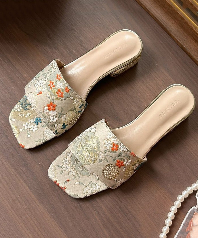 Embroidery Peep 2025 Sandals New Apricot Slide Toe Summer FashionChic