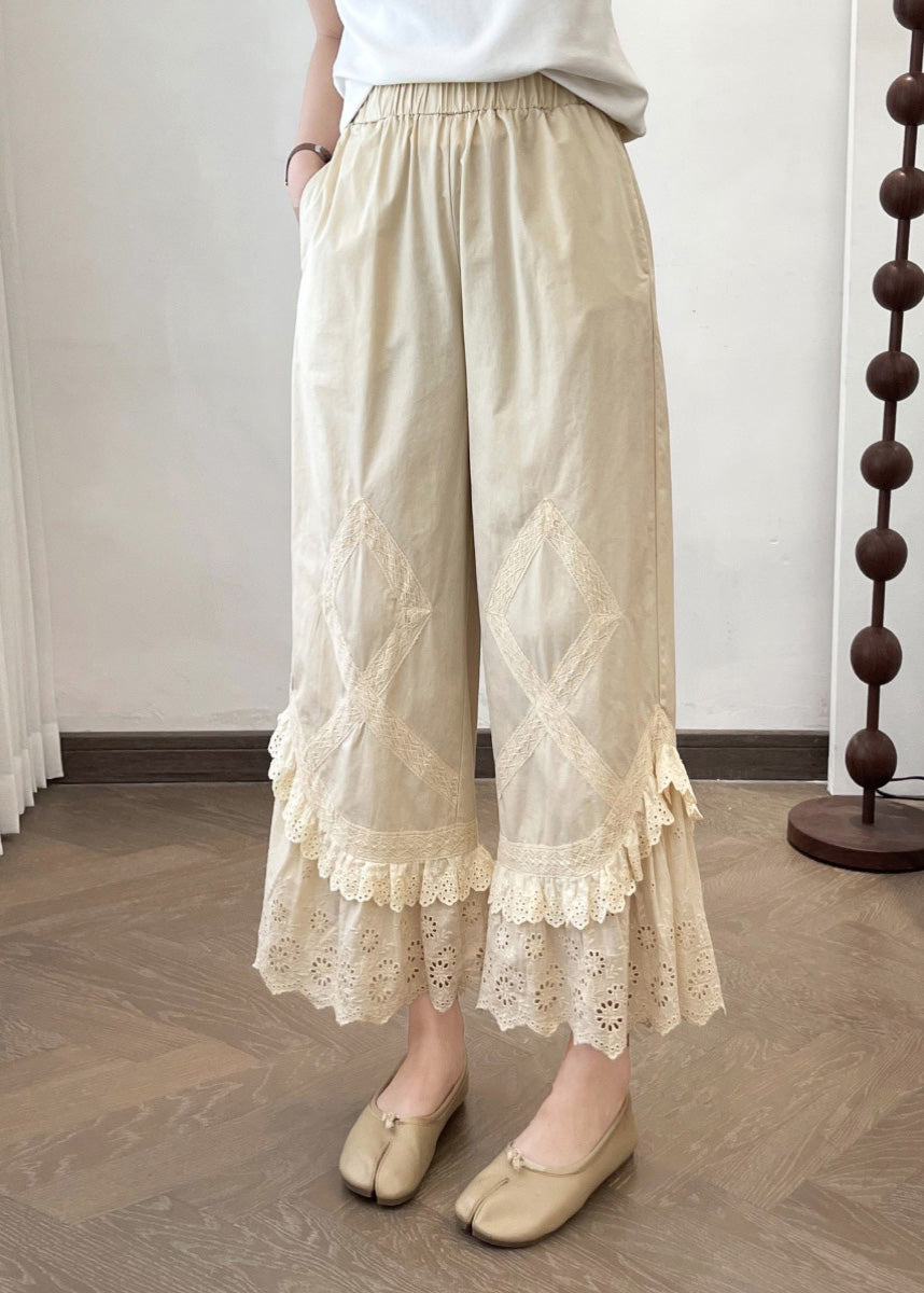 New Lace Summer Wide Apricot Splicing Pants Leg 2025 FashionChic
