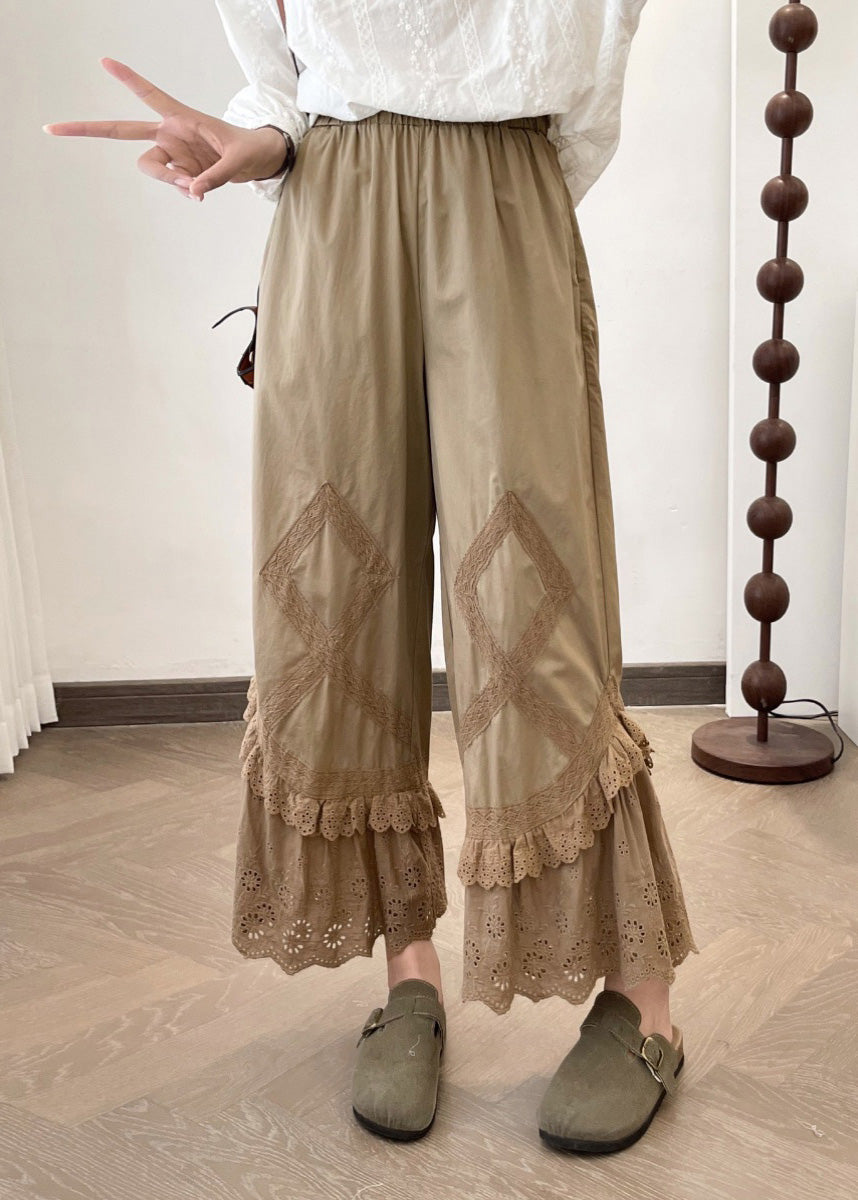 New Lace Summer Wide Apricot Splicing Pants Leg 2025 FashionChic