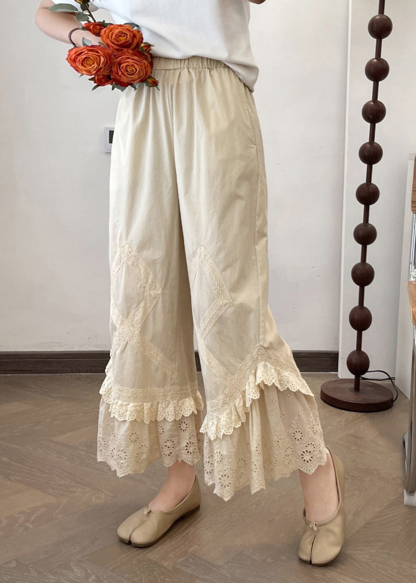 New Lace Summer Wide Apricot Splicing Pants Leg 2025 FashionChic