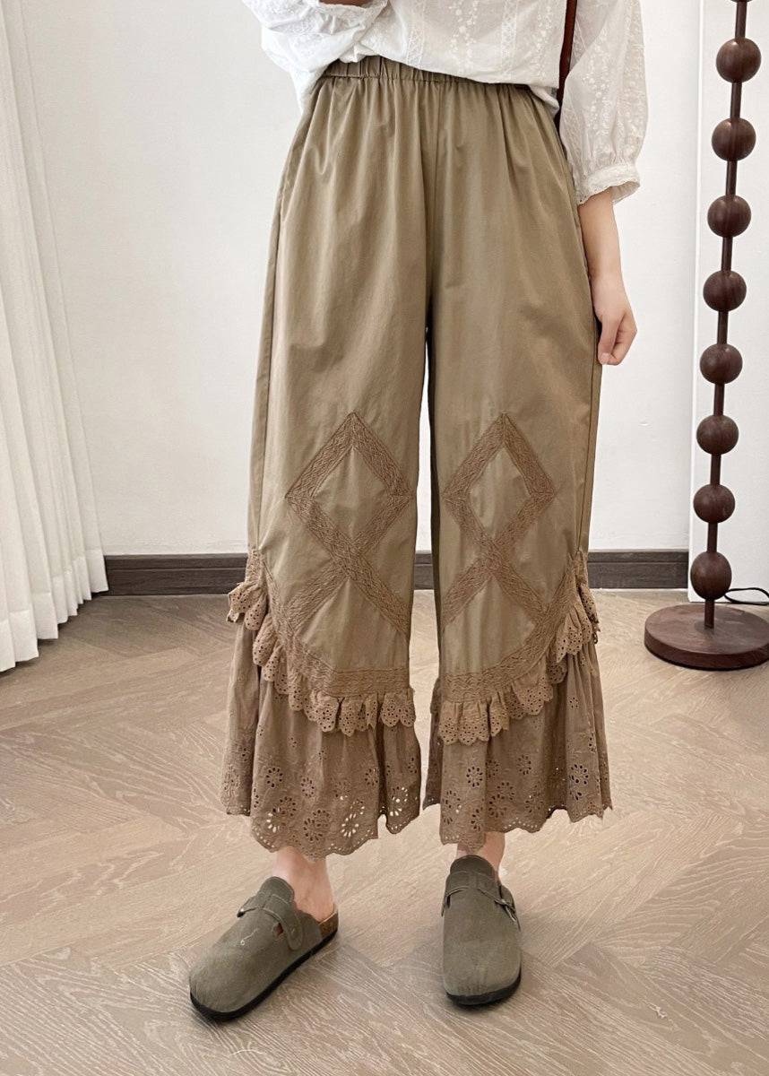 New Lace Summer Wide Apricot Splicing Pants Leg 2025 FashionChic