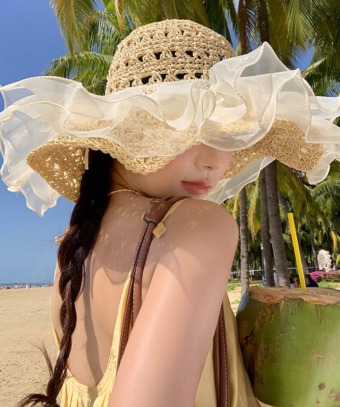 Sun Large Bead Hat Summer New Organza Brimmed 2025 Nail FashionChic
