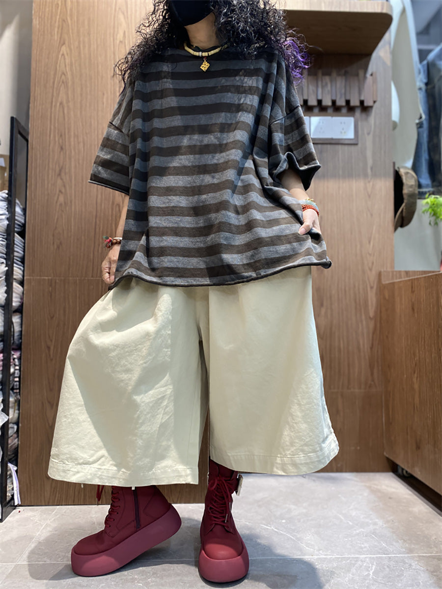 Shirt size Plus Women Summer Stripe O-Neck Colorblock FashionChic